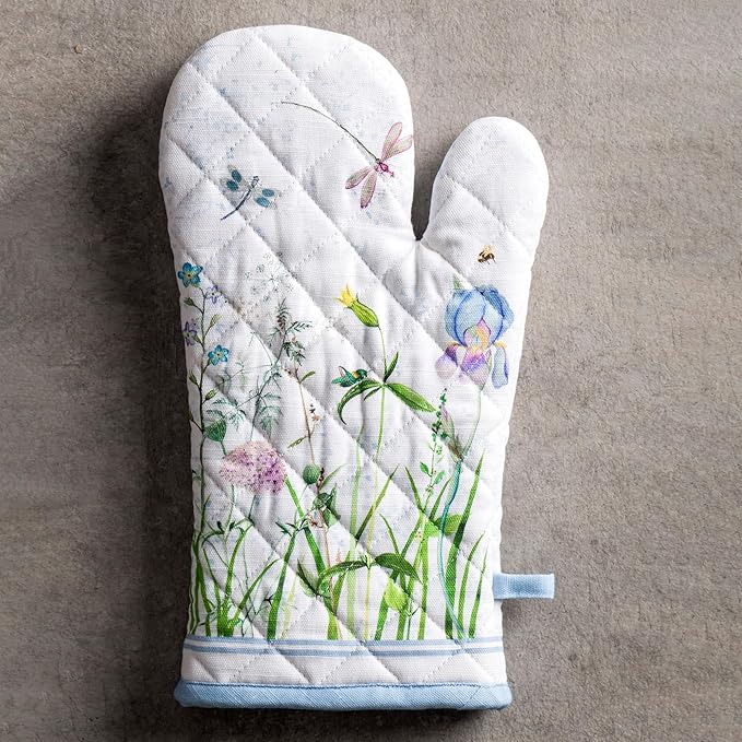 Maison d'Hermine Oven Gloves 100% Cotton Oven Mitt 7" x 13" with Loop Heat Resistant BBQ Cooking Gloves Baking Grilling Kitchen Hotel Home Farmhouse Spring Summer (Pack of 1, Fleurs De Mai)