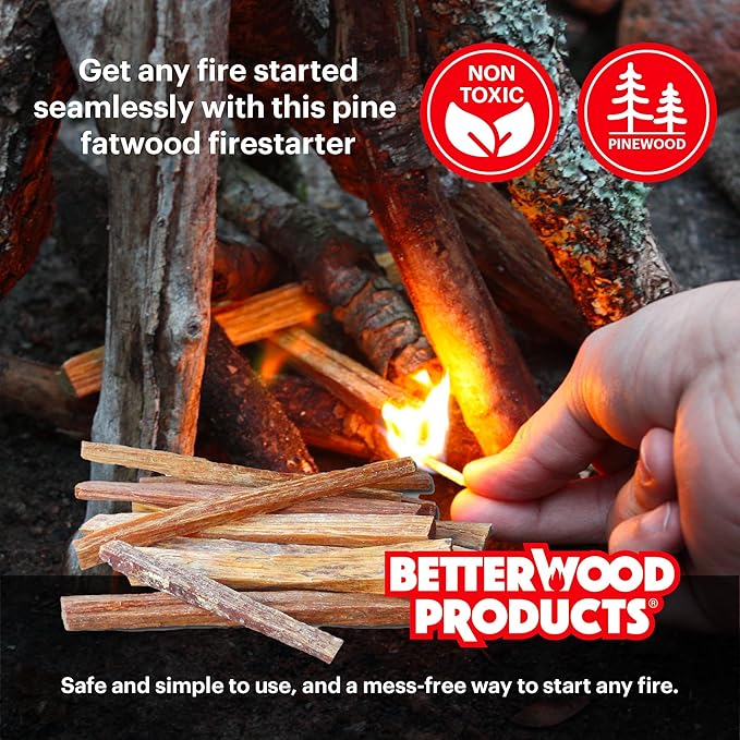 Better Wood Products Fatwood Fire Starter Sticks, Fireplace & Campfires, 50 Lbs - Firewood Starters for Indoor and Outdoor Use - Ideal for BBQ, Camping, Stove, Pit and Chimney