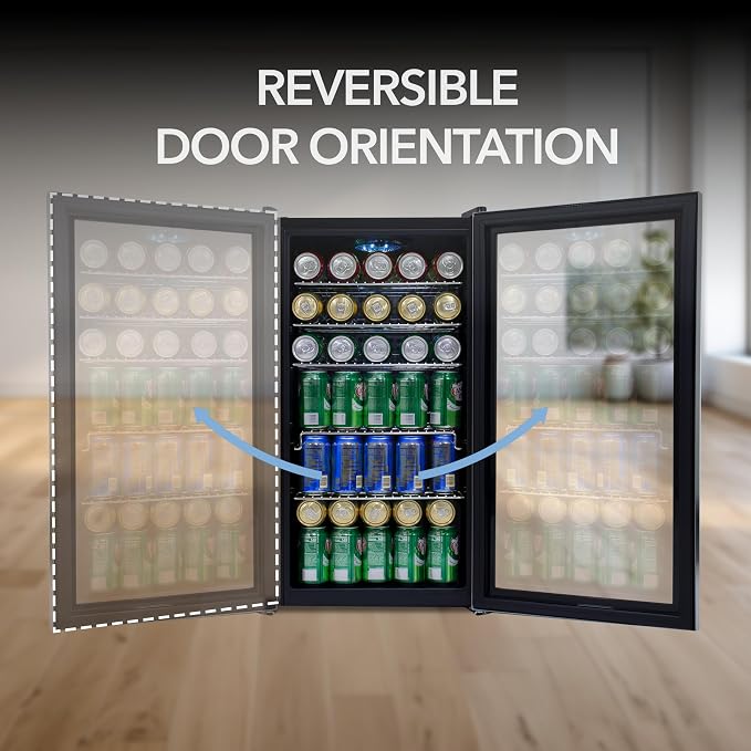 Whynter Beverage Refrigerator with Double-Layer Glass Door, 127-Can 3.1 Cu Ft Freestanding Drink Mini Fridge, BR-130SB, Stainless Steel