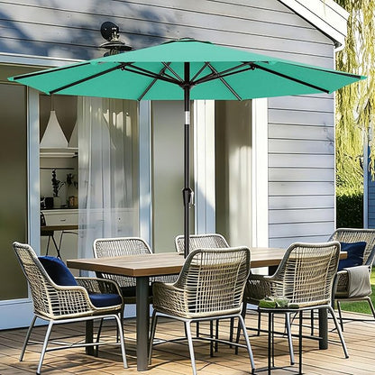 AreShark 9 FT Patio Umbrella for Outdoor, Outdoor Table Umbrella with Push Button Tilt and Crank, Outdoor Patio Umbrellas with 8 Sturdy Ribs for Market, Garden, Pool (Peacock Blue)