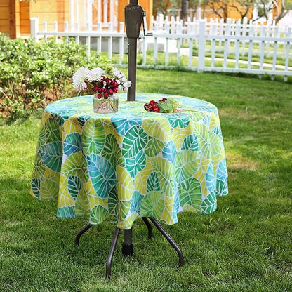 EHouseHome Outdoor and Indoor 60inch Round Tablecloth with Umbrella Hole and Zipper, Waterproof Zippered Patio Cloths, Spring/Summer Table Covers for Backyard Circular Table/BBQs/Picnic