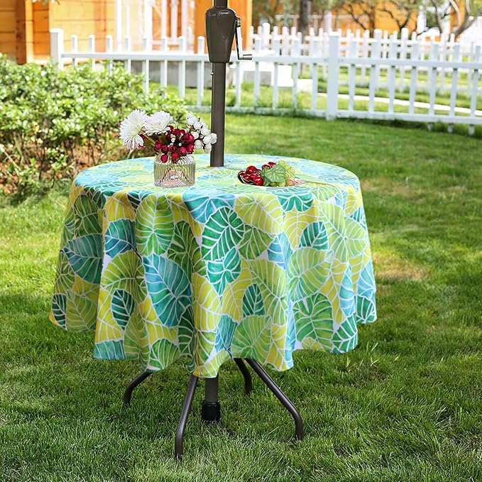 EHouseHome Outdoor Indoor 70inch Round Tablecloth with Umbrella Hole and Zipper, Waterproof Zippered Patio Table Cloths, Spring/Summer Table Covers for Backyard Circular Table/BBQs/Picnic