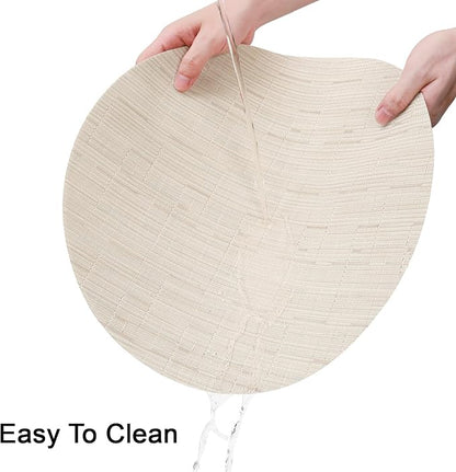 15 Inch Round Placemats Set of 8, Washable Vinyl Woven Place Mats | Heat Resistant Non-Slip Braided Table Mats for Dining Table Kitchen Indoor & Outdoor Use (White, Set of 8)