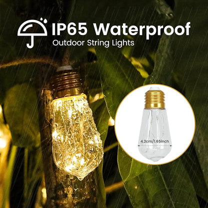 Solar String Lights, Solar Outdoor String Lights, 24FT Solar Powered Patio Lights with 20 Shatterproof Bulbs, Waterproof Vintage Rope Hemp & 8 Modes for Garden Fence Balcony Camping (Warm White)