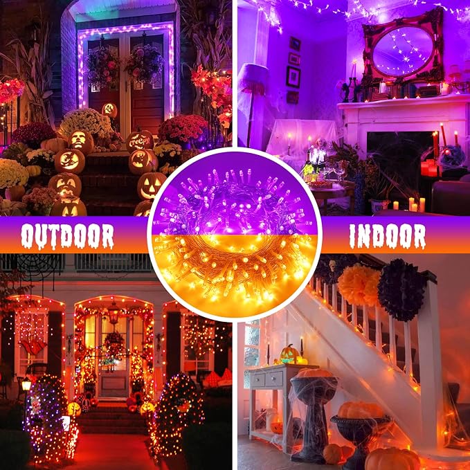 JMEXSUSS 200 LED Orange Purple Halloween Lights for Halloween Decor | 66 ft Connectable Halloween Color Change String Lights Indoor Outdoor Plug in for Tree Decor, 11 Modes,Clear Wire, Remote