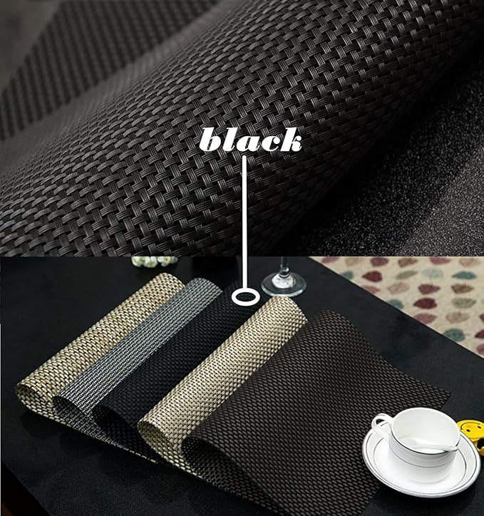 Zupro Placemats Set of 4 for Kitchen Dining Table Washable Braided Table Mats Heat-Resistant Placemats Non-Slip Woven PVC Vinyl Place Mats for Everyday use or Holidays Dinner BBQs 18"x12"(Black