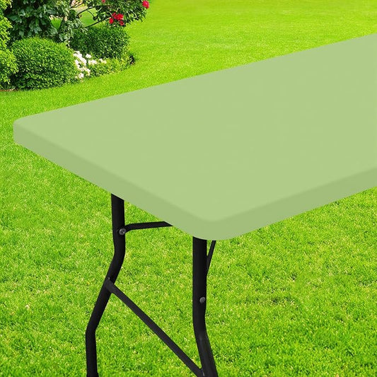 Smiry Rectangle Picnic Table Cloth, Waterproof Elastic Fitted Tablecloths for 5 Foot Tables, Washable Polyester Table Cover for Camping, Indoor and Outdoor (Sage Green, 30"x60")