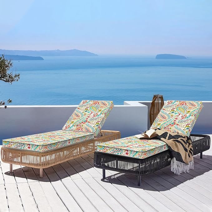 LVTXIII Outdoor Chaise Lounge Cushion 72x21x3 Inch, Water-Repellent Patio Seat Cushion with Ties & Hidden Zipper, Thick Foam Pad for Lawn Chair, Poolside, Patio Furniture, Pretty Paisley