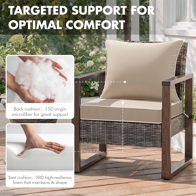 MIULEE Beige Outdoor Seat Cushion 24x24 Inch Waterproof Cushion | Deep Seat and Back Cushion for Patio Furniture Chair Sofa Couch, Fade Resistant, Handle and Adjustable Straps