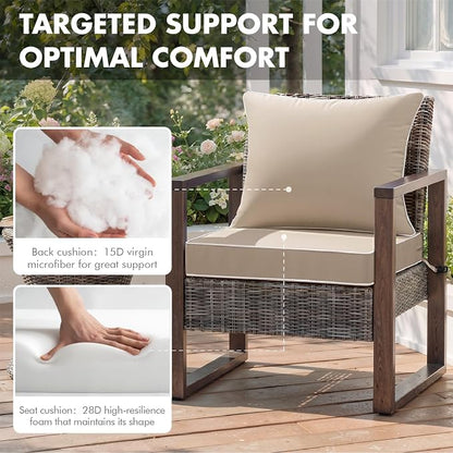 MIULEE Beige Outdoor Seat Cushion 24x24 Inch Waterproof Cushion | Deep Seat and Back Cushion for Patio Furniture Chair Sofa Couch, Fade Resistant, Handle and Adjustable Straps