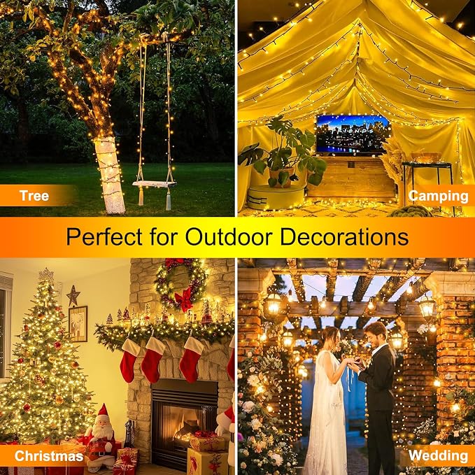2 Pack Solar String Lights for Outside,Each 33Ft 100 LED Solar String Lights Outdoor Waterproof with 8 Modes,Solar Lights Outdoor for Patio, Garden, Tree, Party Decor-Warm White