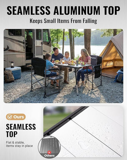 KingCamp Folding Camping Table Foldable, 55.1" x27.6" Aluminum Roll Up Table with Adjustable Height 6-7 Person Large Camp Tables Outdoor with Carrying Bag for BBQ, Patio, Picnic Loads 265 Lbs