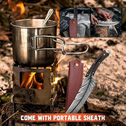 Huusk Feather Knife Hand Forged Japan Viking Knives High Carbon Steel Butcher Boning Knife for Meat Cutting Japanese Chef Knives Cooking with Sheath for Kitchen Camping Gift for Dad