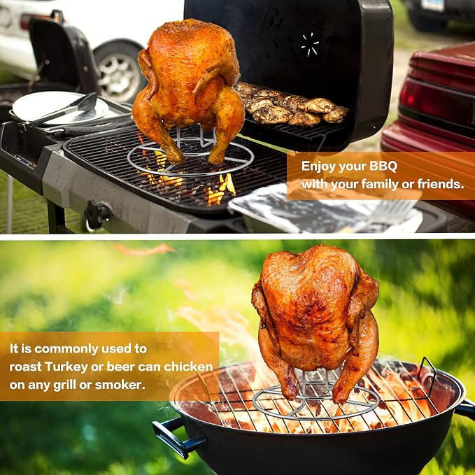 HaSteeL Beer Can Chicken Holder 2 Pack, Stainless Steel Chicken Rack for Grill Smoker Oven BBQ, Vertical Beer Butt Chicken Stand for Tender Roaster Chicken & Turkey, Sturdy & Dishwasher Safe