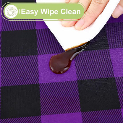 Smiry Picnic Table Cloth, Vinyl Tablecloths with Flannel Backing, 60"x102" | Waterproof Rectangle Table Cloth, Wipeable Buffalo Plaid Table Cover for Indoor and Outdoor (Black & Purple)