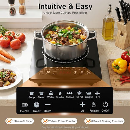 Induction Cooktop 2200W, Portable Hot Plate w/ 8 Power Levels | Countertop Portable Electric Stove with LCD Display, Timing, Adjustable Temperature for RV, Dorm, Home Kitchens