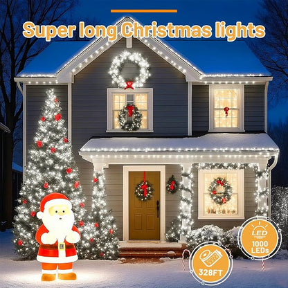 1000LED 328FT Outdoor Christmas Lights, 8 Modes String Lights (Cool White) | Remote control with 3 timers & memory function, IP44 Waterproof suitable for Christmas tree, house and holiday decor