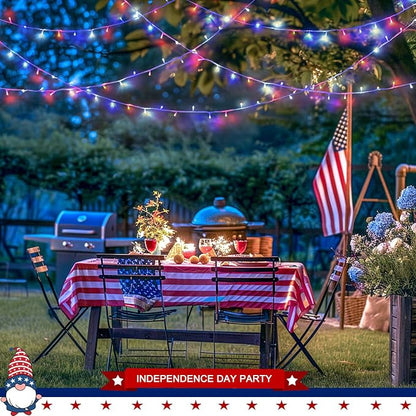 JMEXSUSS 400 LED Red White and Blue String Lights Outdoor, Plug in | 132FT 4th of July Lights Indoor, 8 Modes Patriotic String Light for Memorial Day Independence Day Decoration, with Remote