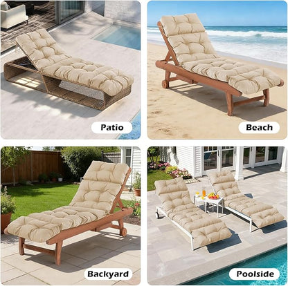 Chaise Lounge Cushions Outdoor, Waterproof & Fade Resistant Patio Lounge Chair Cushions for Outdoor Furniture, Chaise Cushion with Ties for Patio, Pool, Lawn and Beach, 75.1x22.8x4.7 Inch, Beige