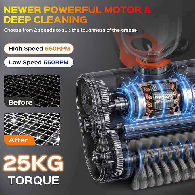 Electric Grill Brush, 100W High Torque Motor BBQ Cleaner with 300ml Water Spray,IPX8 Waterproof & Heat-Resistant, 2-Speed Rechargeable for Gas Charcoal Grill, Includes Scraper & Carry Case
