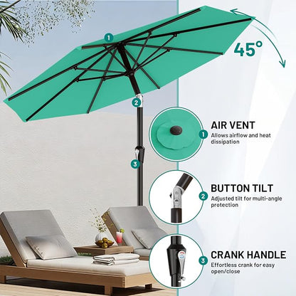 AreShark 9 FT Patio Umbrella for Outdoor, Outdoor Table Umbrella with Push Button Tilt and Crank, Outdoor Patio Umbrellas with 8 Sturdy Ribs for Market, Garden, Pool (Peacoke Blue)