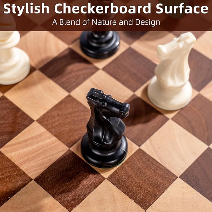 Checkered Cutting Board, Wooden Checkerboard Cutting Board for Kitchen 16 x 12 x 1", Rubber Wood Butcher Block Chopping Board with Juice Grooves & Handles for Meat, Vegetables & Cheese
