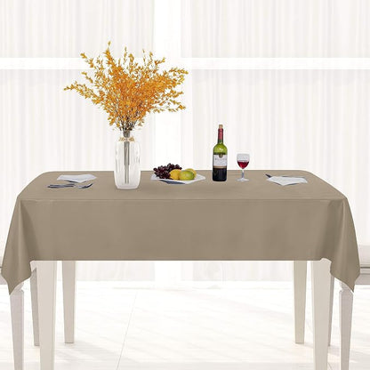 sancua Waterproof Rectangle Vinyl Tablecloth Table Cloth 52x70 Inch, Khaki | 100% Oil Spill Proof, PVC Material, Wipe Clean Table Cover for Dining Tables, Buffet Parties and Camping