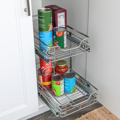 Household Essentials Chrome-Plated Steel Dual-Tier Pull-Out Organizer