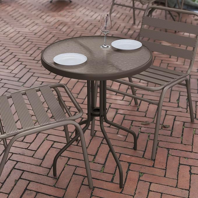 Flash Furniture 23.75 in Round Table, Bronze | Tempered Glass Top