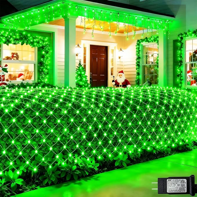 Pooqla 14.8x4.9 ft Net Lights, 300 LED Outdoor Green Halloween Lights with 8 Lighting Modes, Connectable Waterproof Mesh String Fairy Light for Bushes Tree Garden Christmas Decor | 300 LED Large Net Mesh Lights Plug in, 8 Modes Waterproof Connectable B...