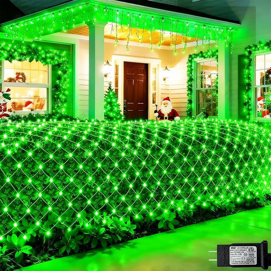 Pooqla 14.8x4.9 ft Net Lights, 300 LED Outdoor Green Halloween Lights with 8 Lighting Modes, Connectable Waterproof Mesh String Fairy Light for Bushes Tree Garden Christmas Decor | 300 LED Large Net Mesh Lights Plug in, 8 Modes Waterproof Connectable B...