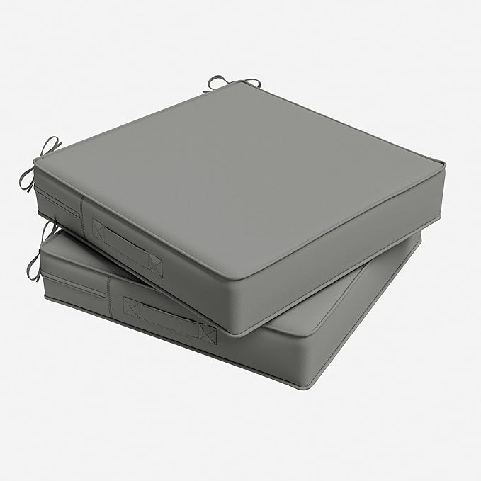 Outdoor Chair Cushion 22 x 22 x 4 Inches Patio Furniture Outdoor Waterproof Seat Cushion, Patio Chair Cushion with Handles and Ties, Square Dining Chair Cushion Set of 2, Light Grey