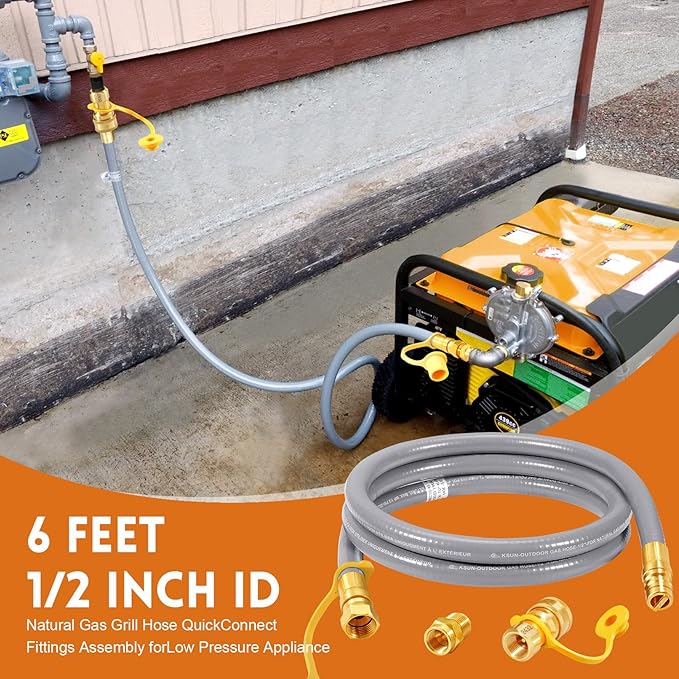 GasSaf 6 FT 1/2" ID Natural Gas Hose with Quick Connect Fitting, Natural Gas Conversion Kit for Gas Grill, Generator, Patio Heater and More - CSA Certified