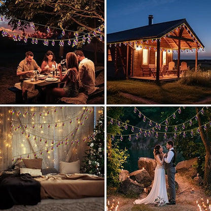 Solar Outdoor String Lights 2Pack 24FT Vintage Rope Hemp Solar Lights with 20 Shatterproof Bulbs,8 Modes Solar Powered Lights with Memory Function, Waterproof for Fence,Balcony,Yard(Multicolor)