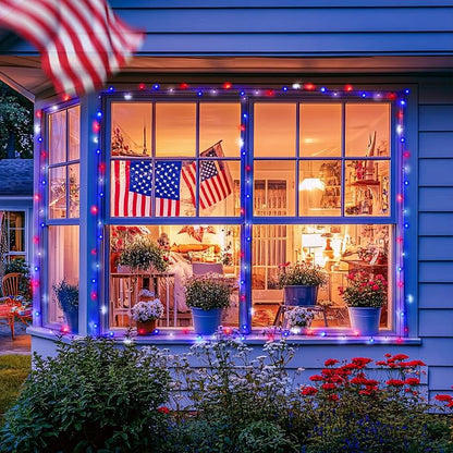 JMEXSUSS 400 LED Red White and Blue Lights Plug in | 4th of July Decorations Patriotic Lights Outdoor for American Holiday Tree Party Independence Memorial Day Decor