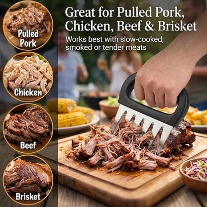 Meat Claws for Shredding Pulled Pork, Stainless Steel Meat Shredder Claws with Black Handles, Bear Claws Meat Shredder Tool for Chicken, Brisket, Turkey, Roasts, BBQ Smoker Grill Accessories, 2 Pack