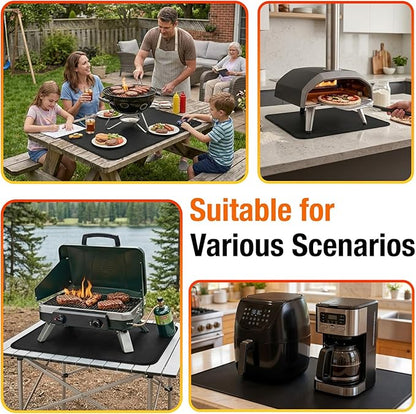 Heat Resistant Mats for Countertop 24x31 Inches, 2mm Thick Non-Slip Fireproof Grill Mats for Outdoor Grill, Portable Charcoal Grill, Pizza Oven Compatible with Blackstone, Ninja–Waterproof/Oil-Proof