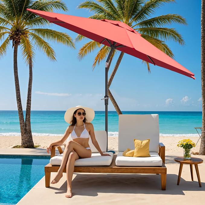 Outdoor Patio Umbrella, Table Umbrella with Push Button Tilt and Crank, 8 Ribs Market Umbrella