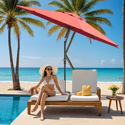 Outdoor Patio Umbrella, Table Umbrella with Push Button Tilt and Crank, 8 Ribs Market Umbrella