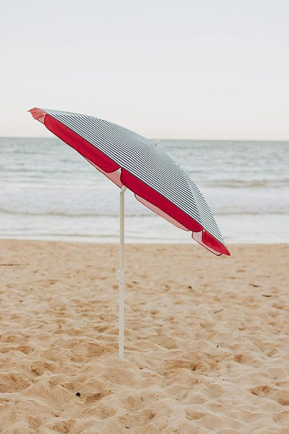 PICNIC TIME 5.5 Ft Portable Beach Umbrella, Lightweight UV Protection Sunshade with Tilt Pole & Carry Bag, Outdoor Canopy Umbrella for Beach, Sand, Pool, Patio, Camping, Travel, or Backyard Shade, (Blue Pinstripe Pattern)
