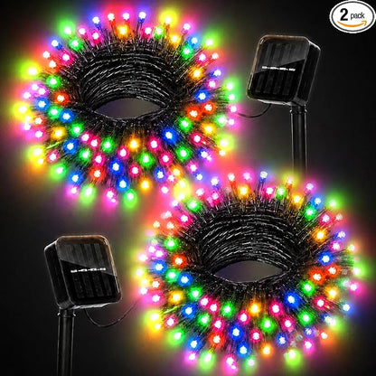 Solar Christmas Lights Outdoor Waterproof Solar Powered String Lights for Christmas Decorations, Total 100LED 45FT for Yard Pathway Garden Fence, 8 Modes 50LED x 2 Packs, Colorful