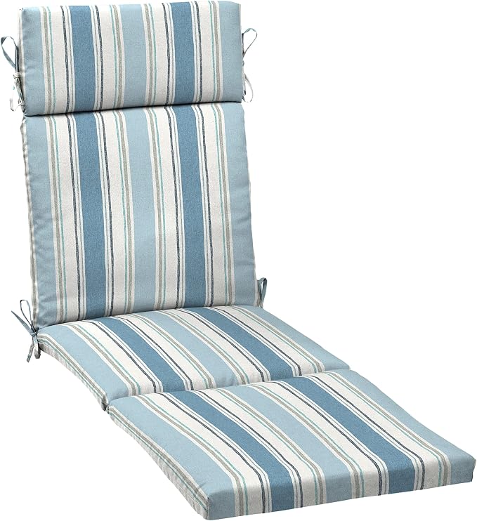 Arden Outdoor Chaise Cushion, 21 in x 72 in, Weather-Proof, Rain-Proof, Fade Resistant Patio Cushion for Chaise Lounger French Blue Linen Stripe | Lounge Cushion, Weather-Proof, Rain-Proof, Fade Resistant for Chaise Lounger, Mold and Mildew Resistant