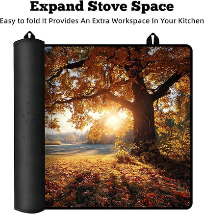 Multi-Design Stove Cover for Glass/Electric Stoves - 3-in-1 Heat-Resistant Protector Mat, Non-Slip Drying Rack 28"x20"