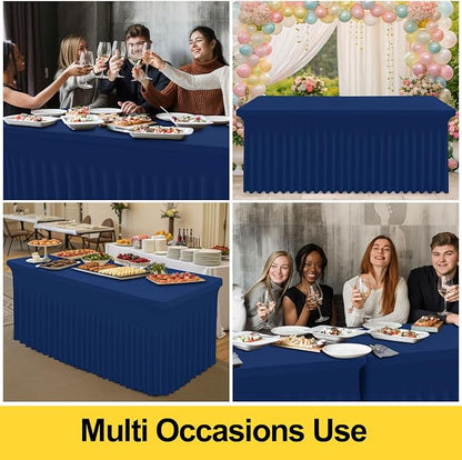Smiry Spandex Elastic Fitted Table Cloth Skirt for 8FT Rectangle Table | Stretch Washable Table Cloth, Banquet Table Cover for Wedding, Party, Indoor & Trade Shows, (Navy, 96Lx36Wx30H)