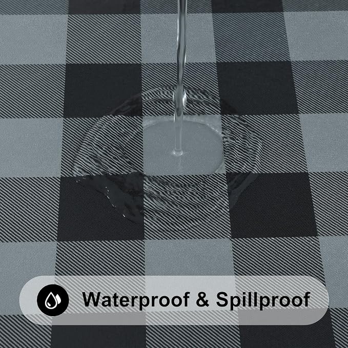 Smiry Rectangle Picnic Table Cloth, Elastic Waterproof Fitted Vinyl Tablecloths, Flannel Backed Buffalo Plaid Table Covers for Dining, Camping, Outdoor (Black and Grey, 30" x 96")
