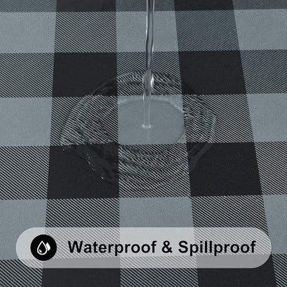 Smiry Rectangle Picnic Table Cloth, Elastic Waterproof Fitted Vinyl Tablecloths, Flannel Backed Buffalo Plaid Table Covers for Dining, Camping, Outdoor (Black and Grey, 30" x 96")