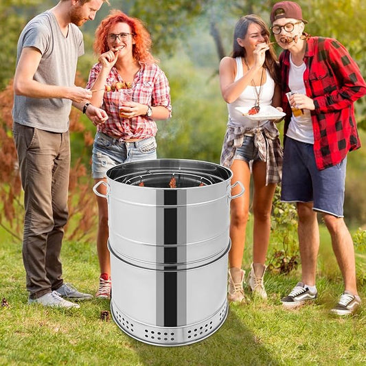 𝟑𝟔𝟎° 𝐒𝐦𝐨𝐤𝐞𝐥𝐞𝐬𝐬 𝐂𝐡𝐚𝐫𝐜𝐨𝐚𝐥 𝐆𝐫𝐢𝐥𝐥,Large Portable Outdoor BBQ Grill 16.14x25.98in,Stainless Steel Charcoal Grills for Camping Travel Backyard Picnic Beach with 50 Skewers