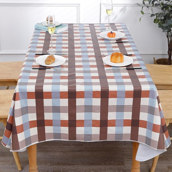 Walrus Heavy Duty Vinyl Tablecloth with Flannel Backing Waterproof Oil-Proof Plastic Table Cloth Stain-Resistant Wipeable Rectangle or Square Table Cover for Indoor and Outdoor (Checkered,52x70 Inch)