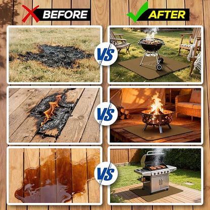 FLASLD Heavy-Duty Under Grill Mat 59inch Square Fire Pit Mat,3 Layers Fireproof Waterproof Grill Pads Protect for Deck,Patio,Outdoor Charcoal,Smokers,Wood Floor,Indoor Brown Fireplace Reusable