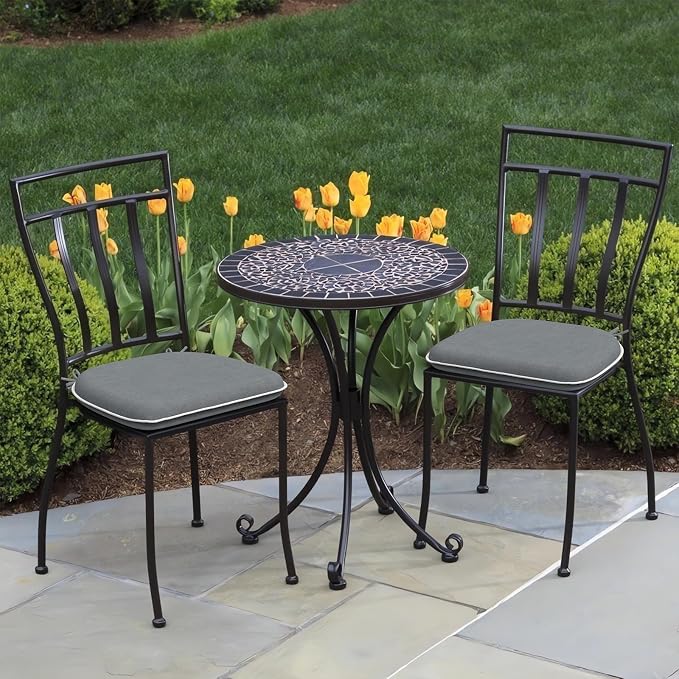 DYTXIII Set of 2 Outdoor Chair Cushions with Ties,Water Repellent Patio Chair Pads 17"x 16" for Outdoor Furniture,Round Corner Seat Cushions for Garden Yard Kitchen Textured Gray